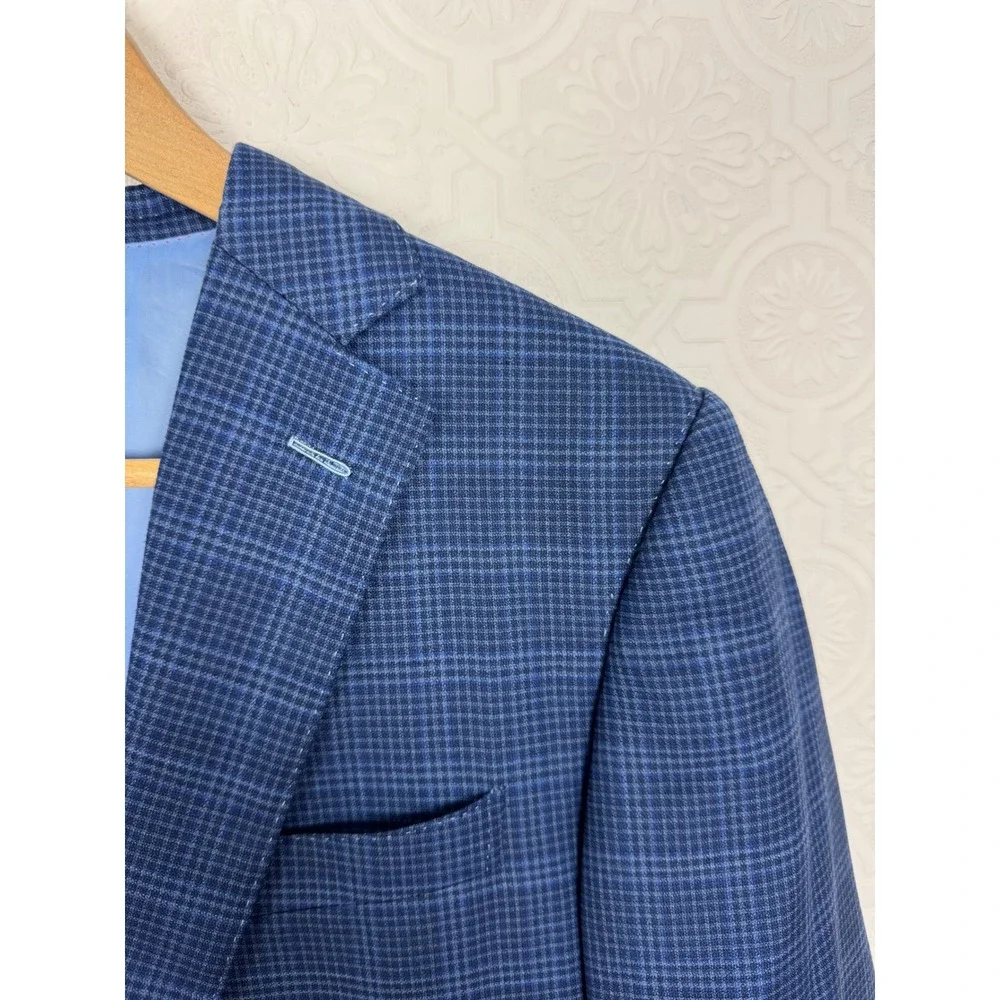 Custom Ermenegildo Zegna Wool Silk Sport Coat Blue Check Suit Jacket 42 Short